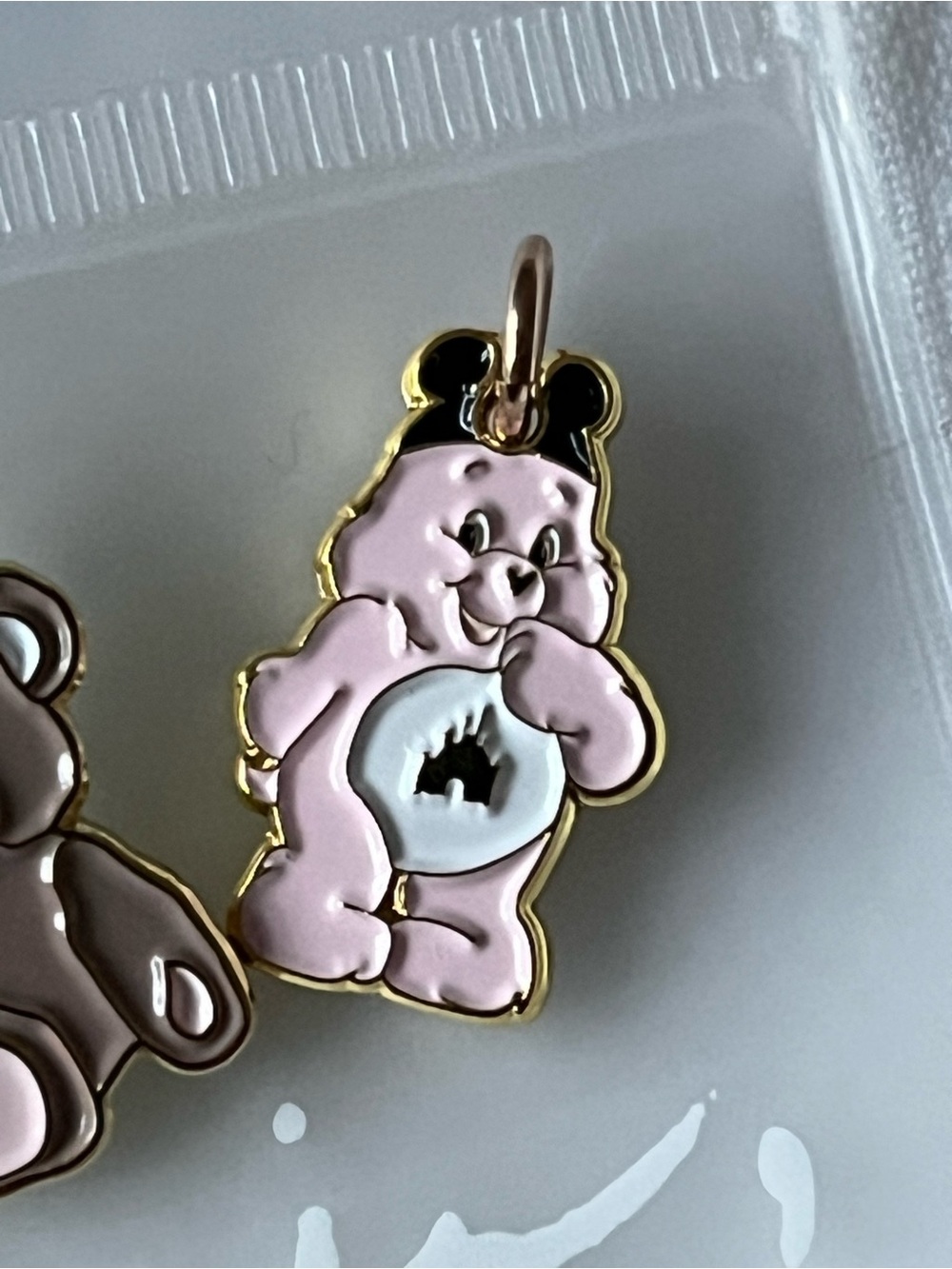 Gold-Trim Disney Inspired Teddy Bear Charm Set of Three - Pink, Brown, Blue - Picture 4 of 4